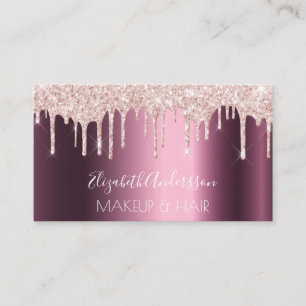 Purple rose gold glitter drips glam makeup hair business card