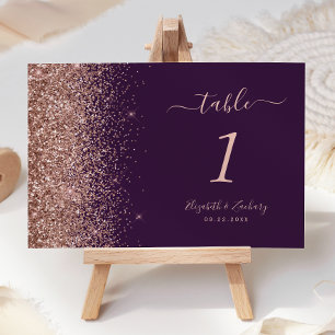 Purple Rose Gold Glitter Edge Wedding Table Number