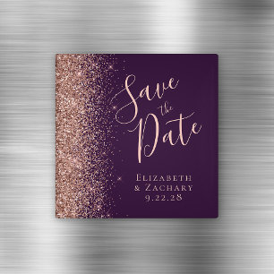 Purple Rose Gold Glitter Script Save the Date Magnet