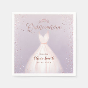 Purple rose gold glitter with dress quinceañera napkin