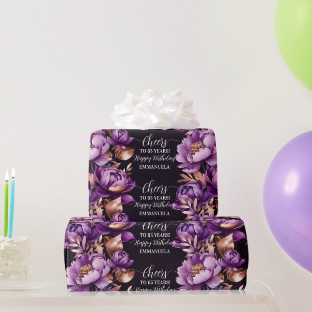 Purple rose gold happy birthday personalised wrapping paper (Party Gifts)