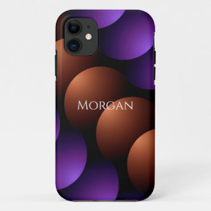 Purple & Rose Gold Semi-Circles, Name In White iPhone 11 Case