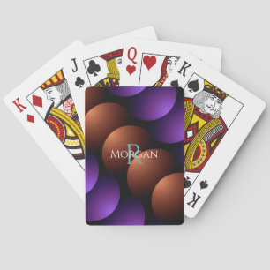 Purple & Rose Gold Semi-Circles, Name Monogram Playing Cards
