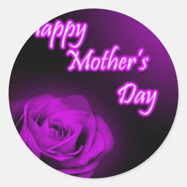 Purple Rose Happy Mother's Day design Classic Round Sticker (Front)