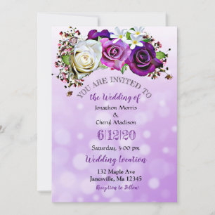 Purple Rose Lavender Floral Wedding Invitations