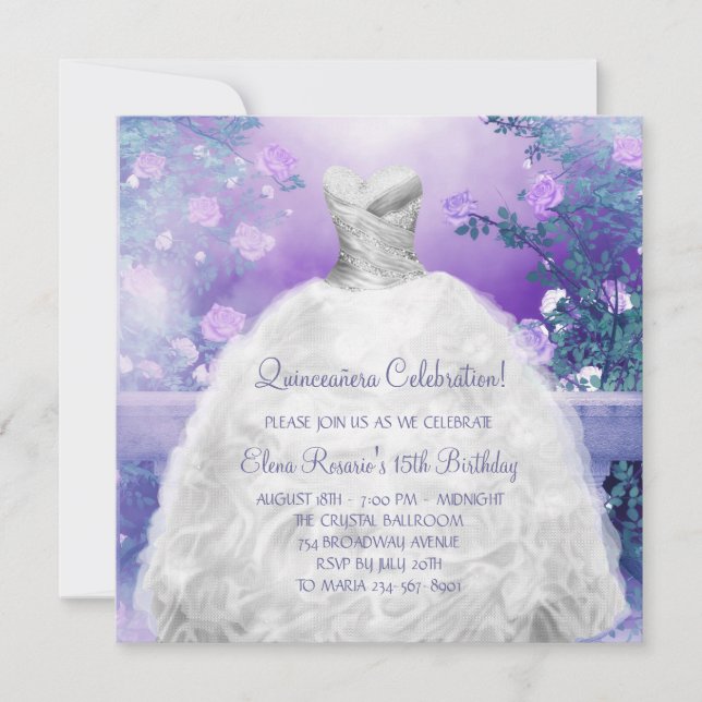Purple Rose Lavender Purple Quinceanera Invitation (Front)