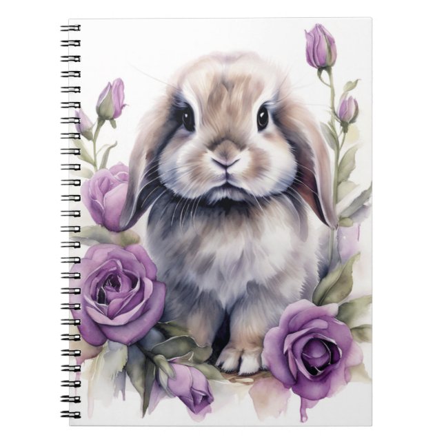 Purple Rose Lop Bunny Rabbit Notebook (Front)