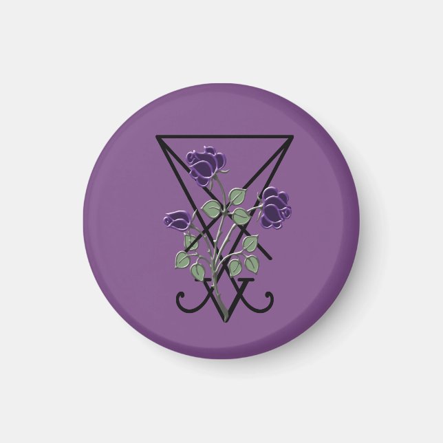 Purple Rose Lucifer Symbol Gothic Occult Magnet (Front)
