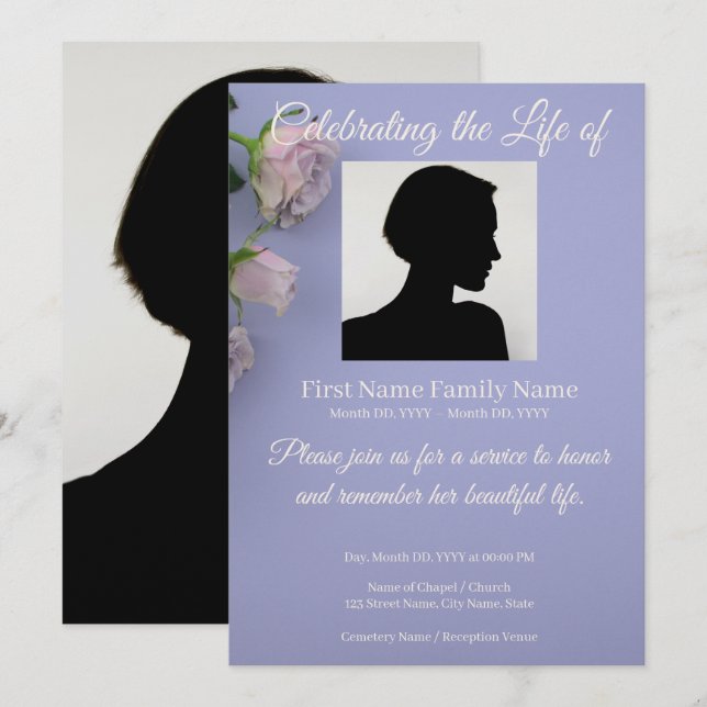 Purple rose memorial invitation (Front/Back)