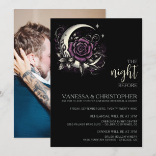 Purple Rose Moon Night Before Wedding Rehearsal Invitation