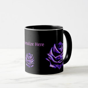 Purple Rose on Black Personalised Coffee Cup Mug