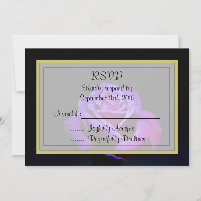 Purple Rose on Black RSVP Invitation (Front)