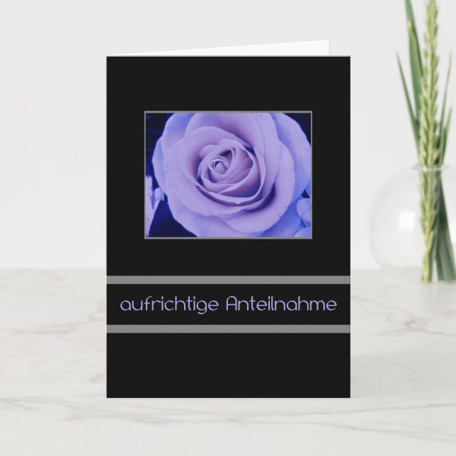 purple rose on black sympathy card german (Front)