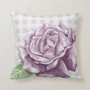 Purple Rose on Lilac Gingham Cushion