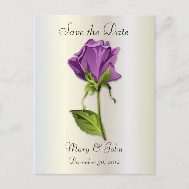 Purple Rose on Silver Announcement Postcard (Front)
