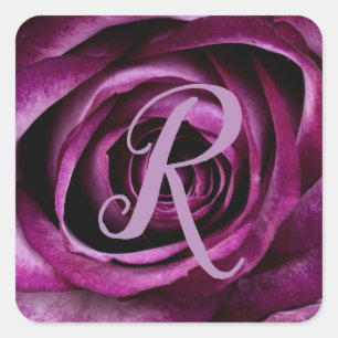 Purple Rose Petals Flower Floral Monogram Initial Square Sticker
