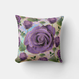 Purple Rose Pillow with Faux Gold Trim