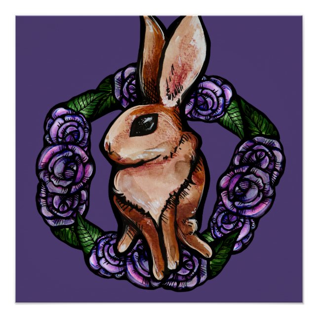 Purple Rose Rabbit Nature Lovers Easter Spring     Poster (Front)