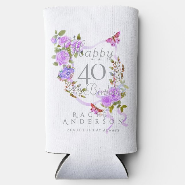 Purple Rose Ribbon 40th Birthday Cooler (Front)