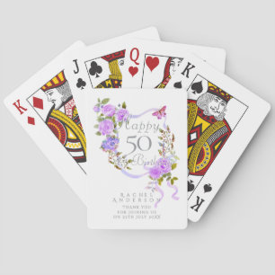 Purple Rose Ribbon 50th Birthday Playing Cards