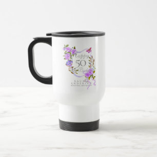 Purple Rose Ribbon 50th Birthday Travel Mug
