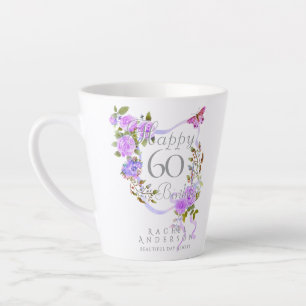 Purple Rose Ribbon 60th Birthday Latte Mug