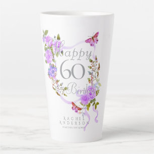 Purple Rose Ribbon 60th Birthday Latte Mug