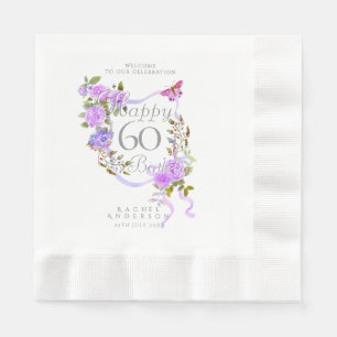 Purple Rose Ribbon 60th Birthday Napkin