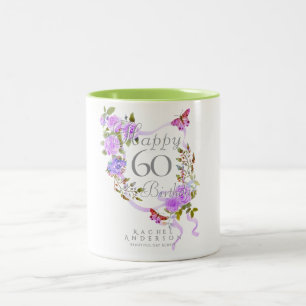Purple Rose Ribbon 60th Birthday Two-Tone Coffee Mug