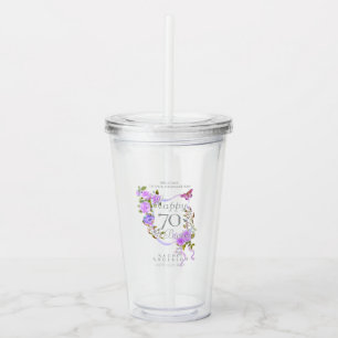 Purple Rose Ribbon 70th Birthday Acrylic Tumbler