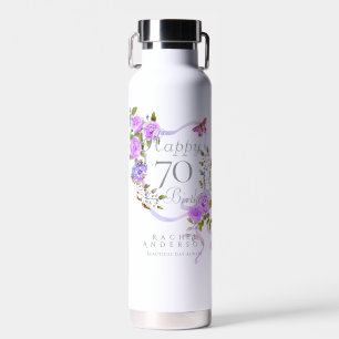 Purple Rose Ribbon 70th Birthday Water Bottle