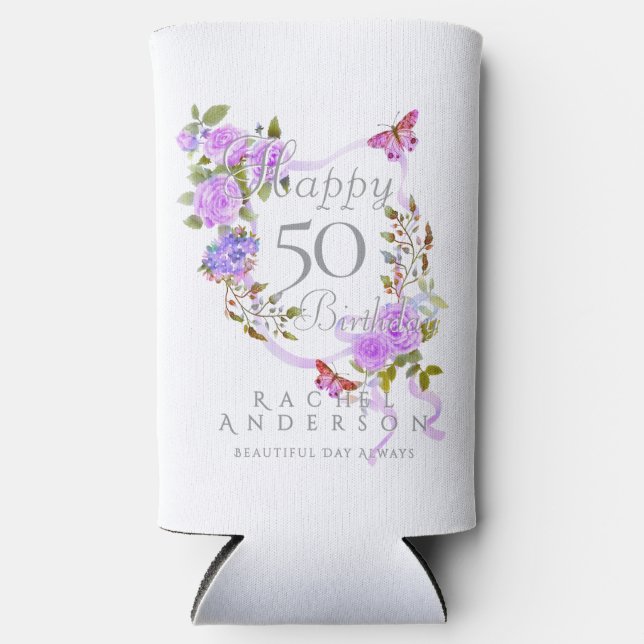 Purple Rose Ribbon Birthday Cooler (Front)