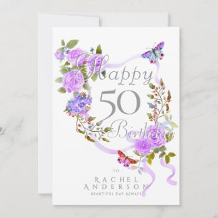 Purple Rose Ribbon Birthday Holiday Card
