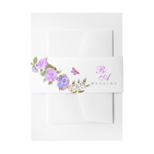 Purple Rose Ribbon Monogram Wedding Invitation Belly Band