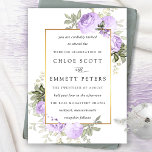Purple Rose Rustic Floral Wedding Invitation<br><div class="desc">Soft pastel purple roses decorate a thin gold frame. Delicate sage green leaves add to the watercolor floral arrangement. A pastel puerple watercolor wash sweeps across the back. This purple floral wedding invitation is part of the Violette collection. It contains DIY wedding templates that let you easily create your stationery...</div>