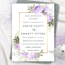 Purple Rose Rustic Floral Wedding Invitation