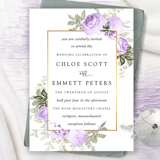 Purple Rose Rustic Floral Wedding Invitation (Creator Uploaded)