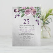 Purple Rose Silver 25th Wedding Anniversary Invite (Standing Front)