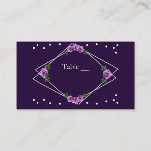 Purple Rose Silver Geometric Sweet 16 Place Card