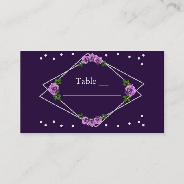 Purple Rose Silver Geometric Sweet 16 Place Card (Front)