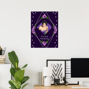 Purple Rose Silver Geometric Sweet 16 Poster