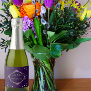 Purple Rose Silver Geometric Sweet 16 Sparkling Wine Label