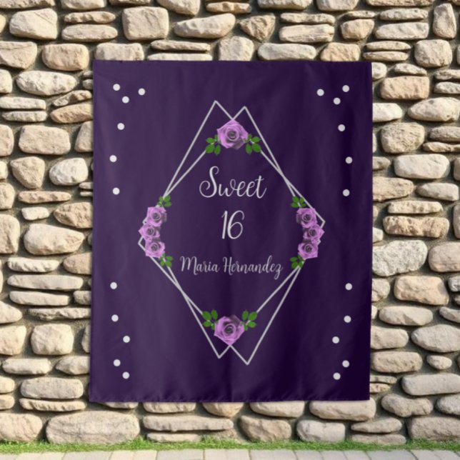 Purple Rose Silver Geometric Sweet 16 Tapestry (Creator Uploaded)
