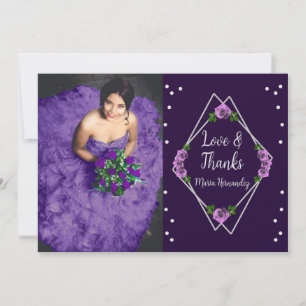 Purple Rose Silver Geometric Sweet 16 Thank You Card