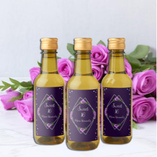 Purple Rose Silver Geometric Sweet 16 Wine Label