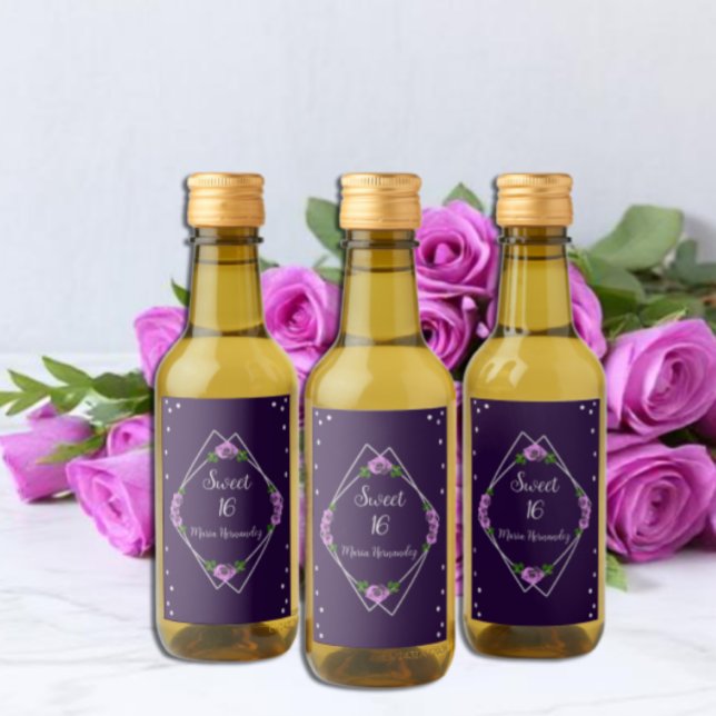 Purple Rose Silver Geometric Sweet 16 Wine Label (Creator Uploaded)
