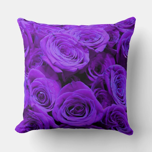 Purple Rose, vibrant purple blue flowers Cushion (Front)