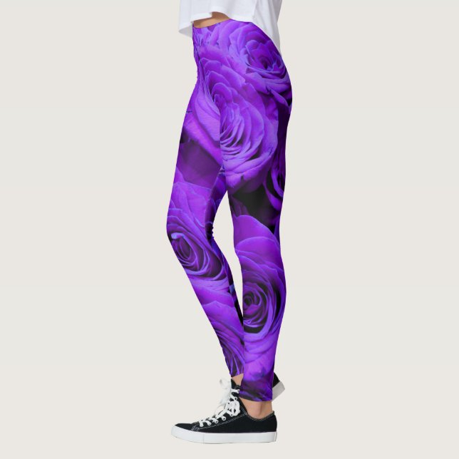 Purple Rose, vibrant purple blue flowers Leggings (Left)
