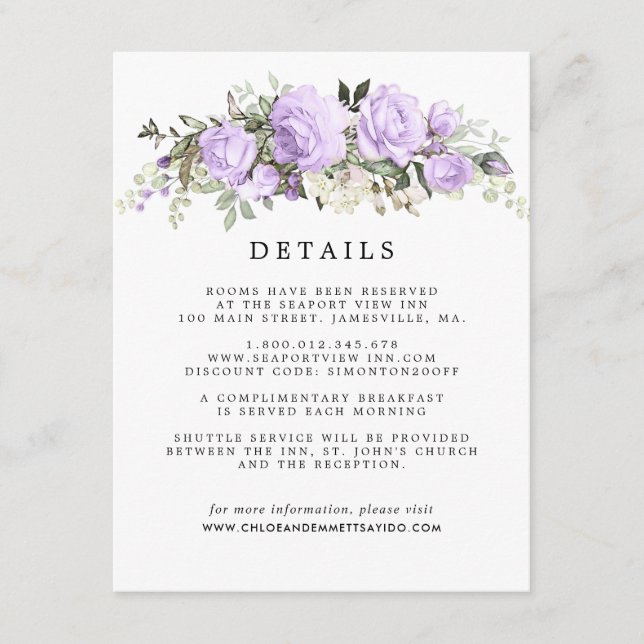 Purple Rose Wedding Guest Details Enclosure Card (Front)