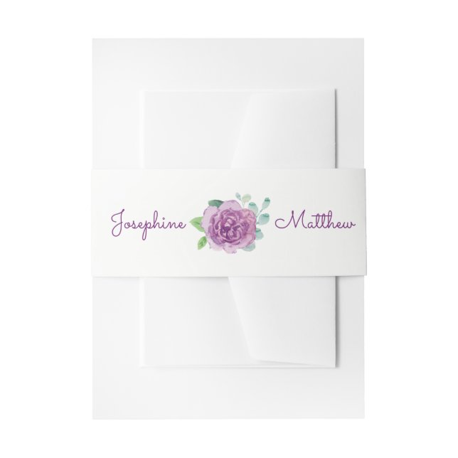 Purple Rose Wedding Invitation Belly Bands Band (Front Example)